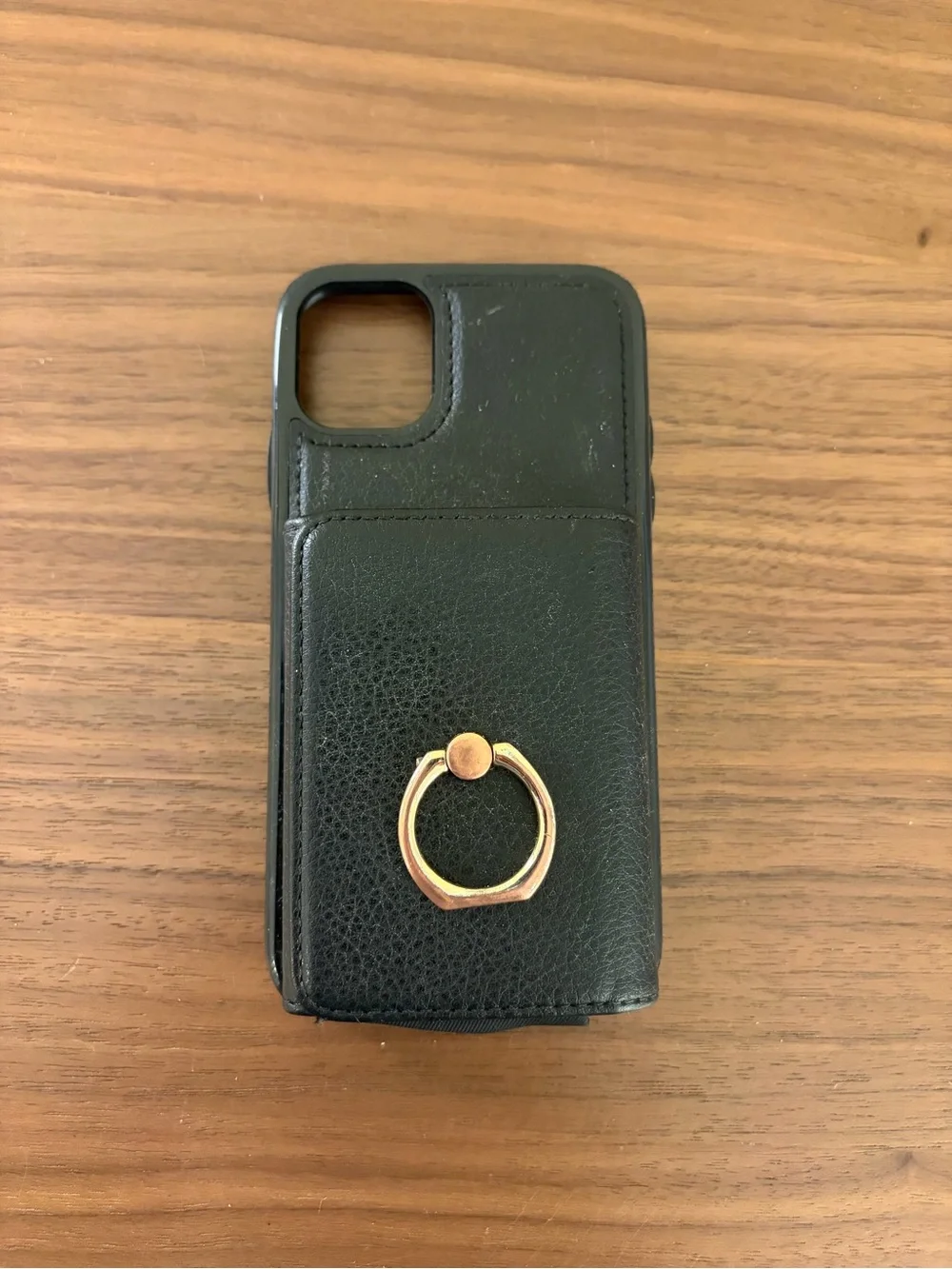 iPhone 11 Black Wallet Case with Card Holder & Gold Ring Grip